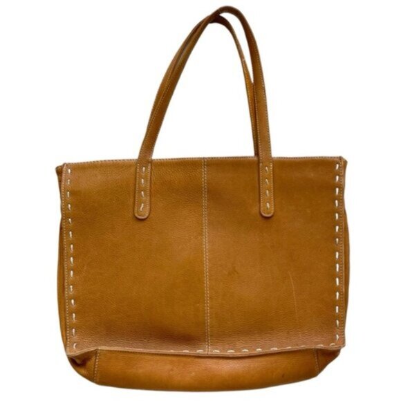 Camel Brown Genuine Leather Shoulder Style Satchel Bag VTG - Picture 14 of 14